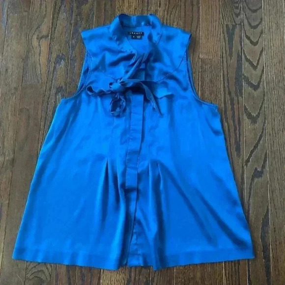 Theory Women’s S Blue Silk Pleated Button-Down Sleeveless Blouse - EUC! - Picture 1 of 9
